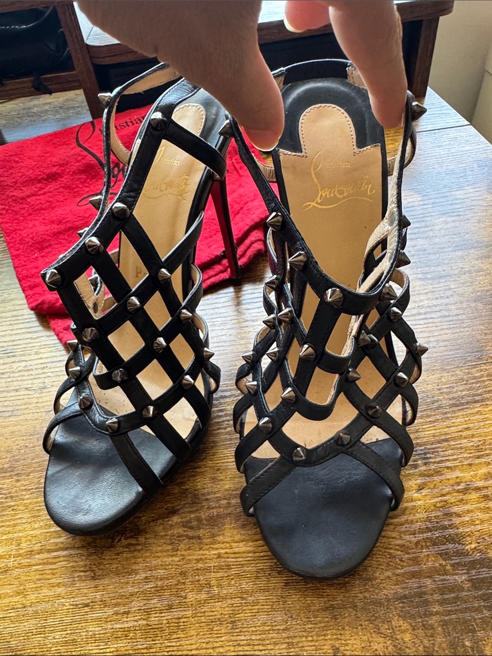 Christian Louboutin Black Studded Cage Stiletto Sandals - Picture 11 of 13